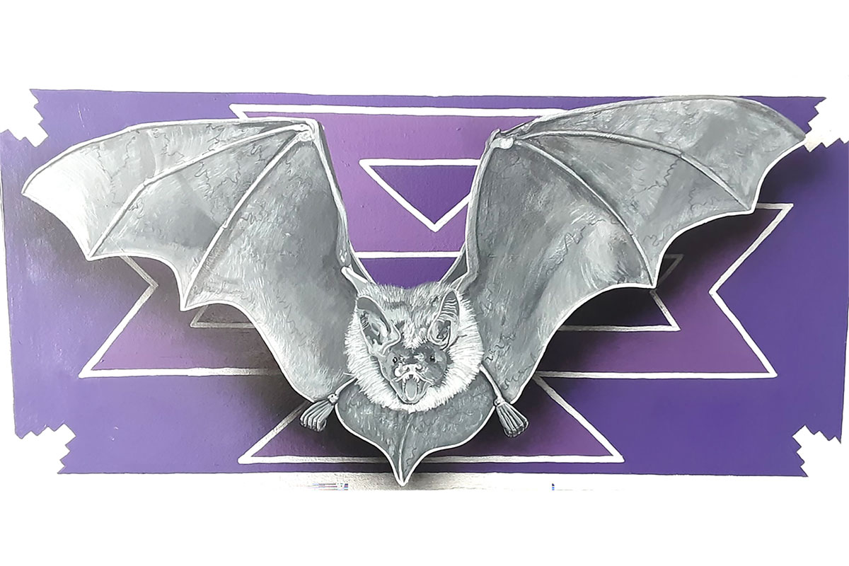 Bahe Artwork of a sketched bat with a purple background