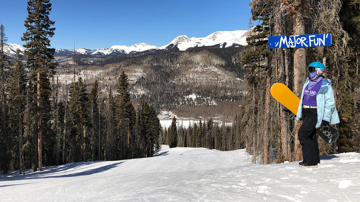 SJC Student Snowboarding at Purgatory Resort in Durango, Colorado.