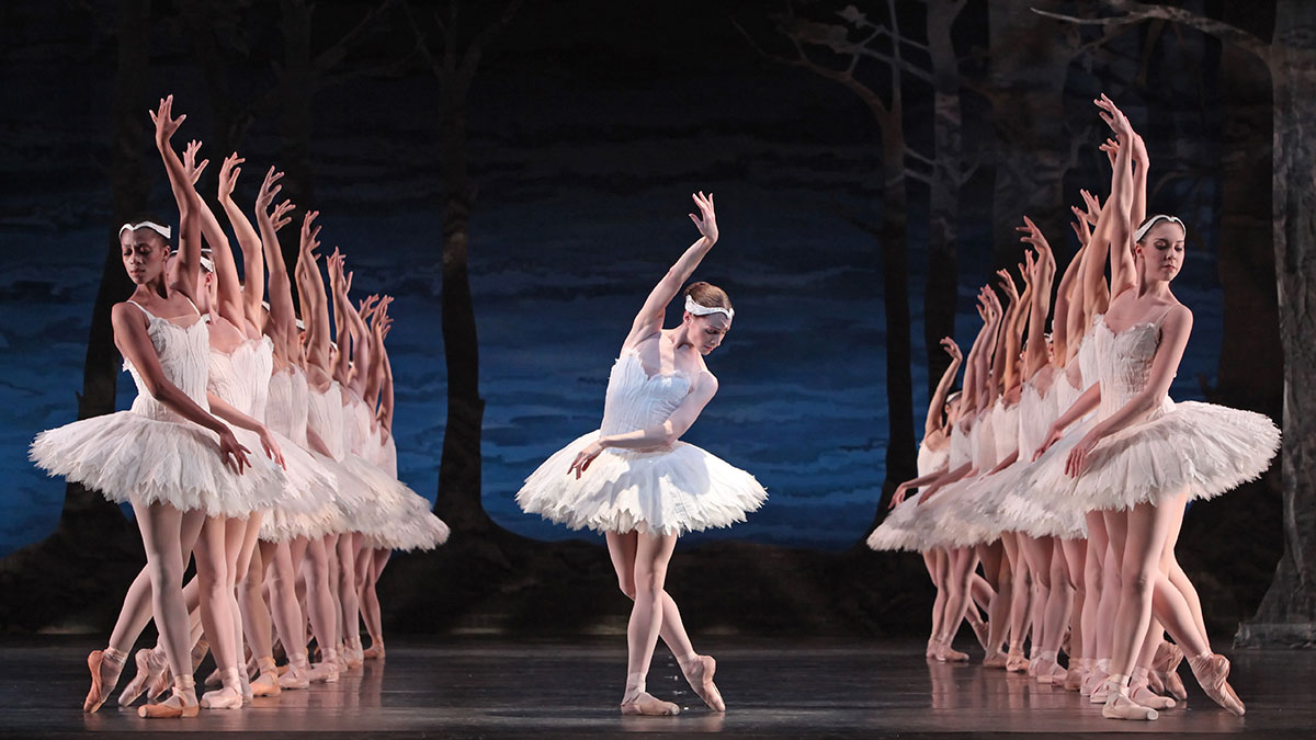 Ballet dancers performing a swan dance at the San Juan College Henderson Fine Arts Center.