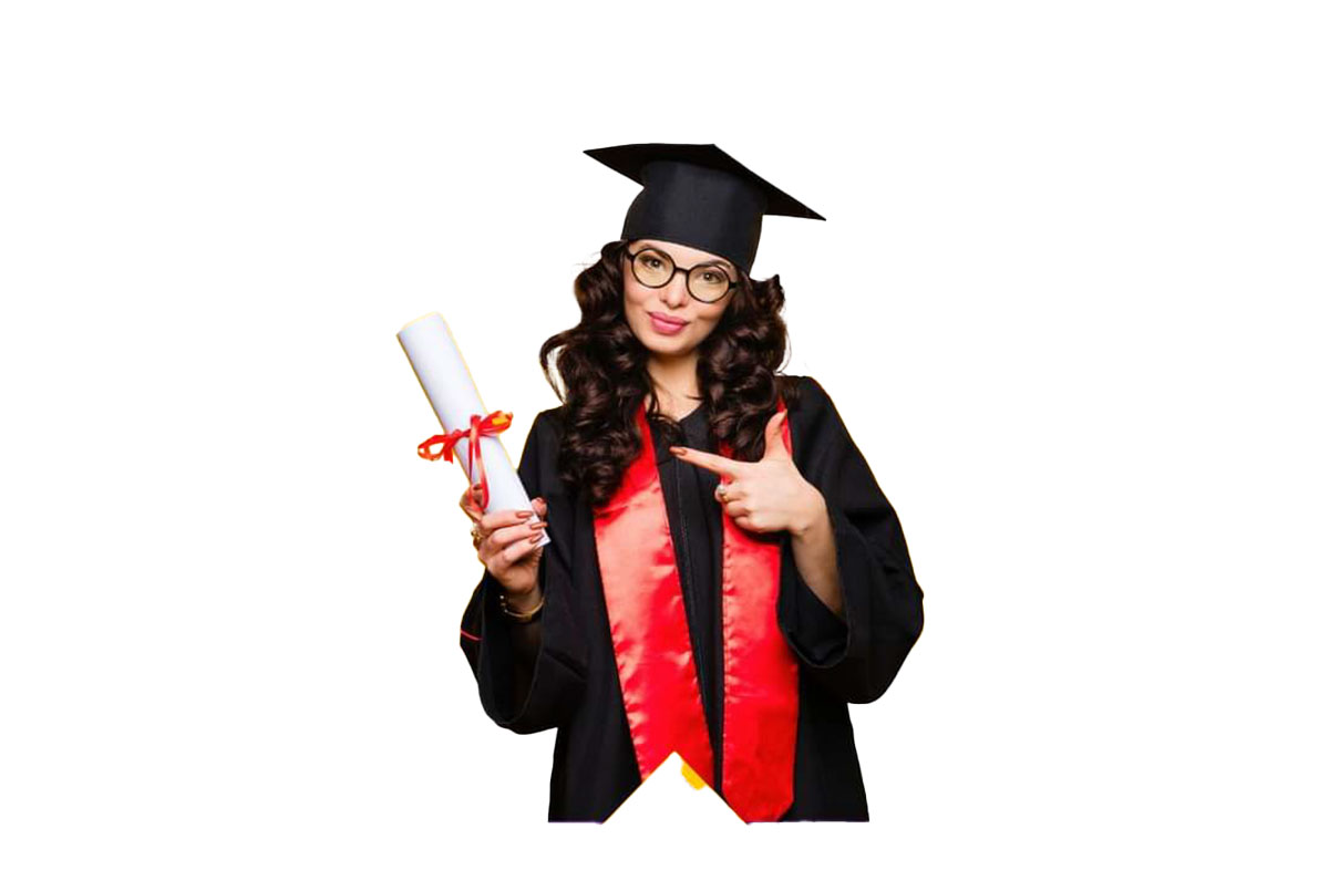 Women holding her diploma in her graduation gown