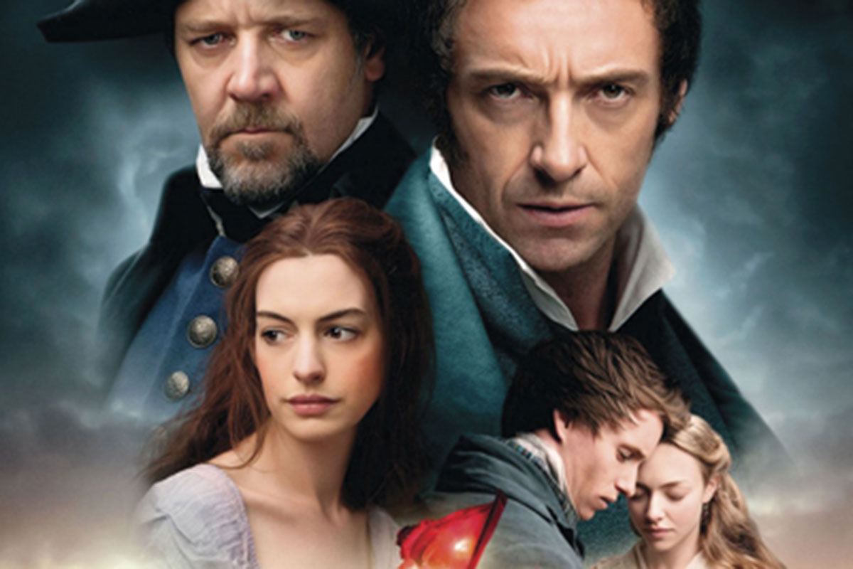 Hugh Jackman, Russel Crowe, Anne Hathaway, Amanda Seyfried, Helena Bonham Carter cover of the Les Miserables poster
