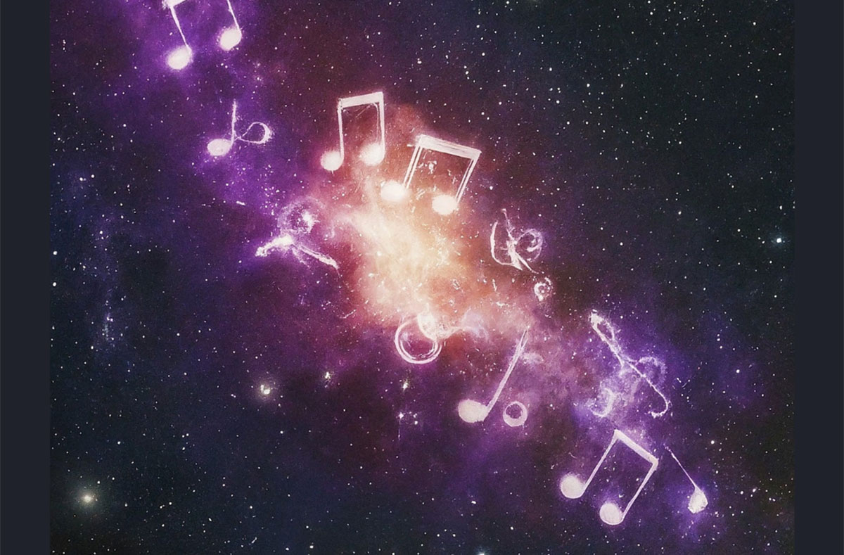 Southwest Civic Winds - Universal galaxy with purple music notes floating