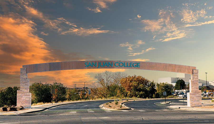 San Juan College Entry Arch at sunset