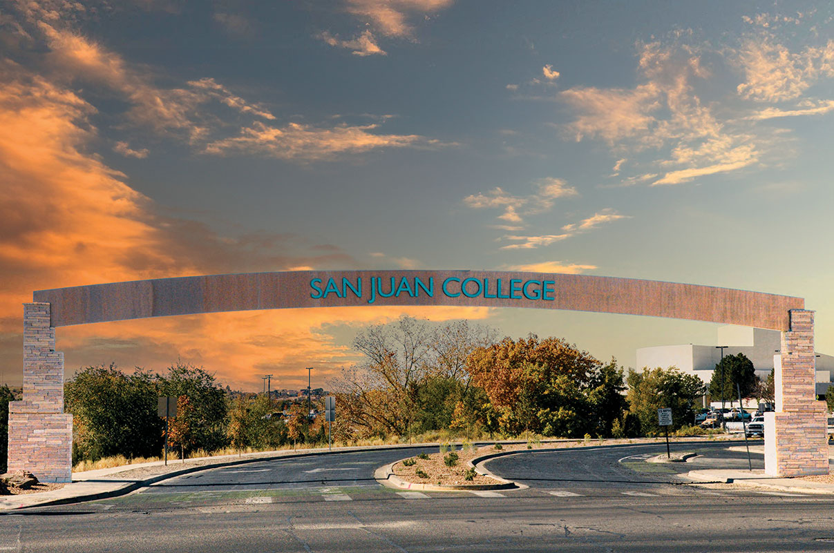 San Juan College Entry Arch at sunset