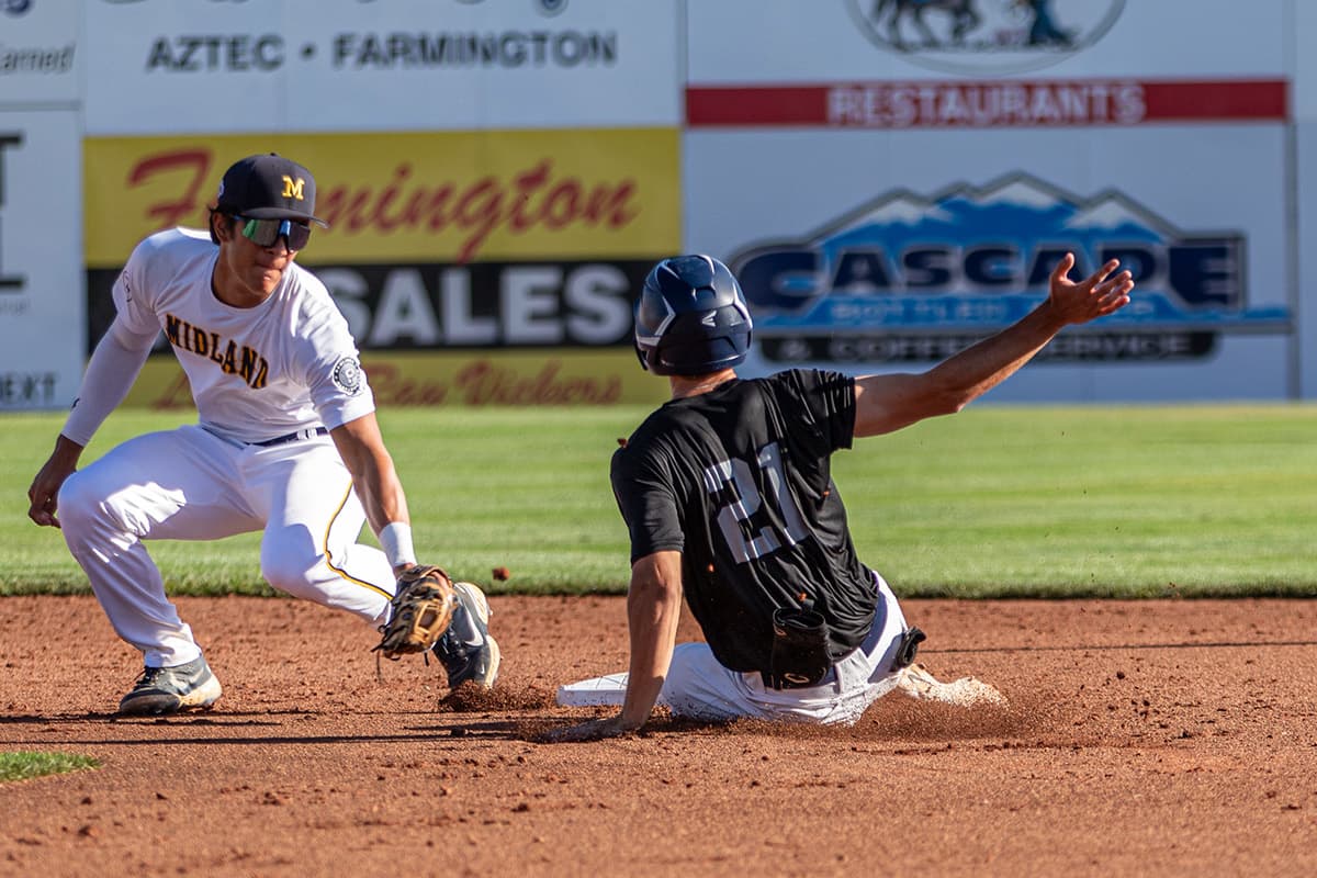 basemen tags a base runner during a game at the Connie Mack World Series