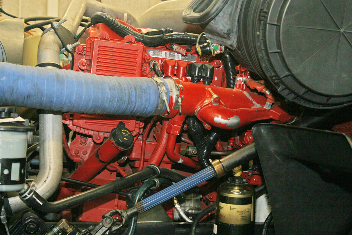 close up view of diesel engine in one of the practice vehicles in the diesel technology certificate program