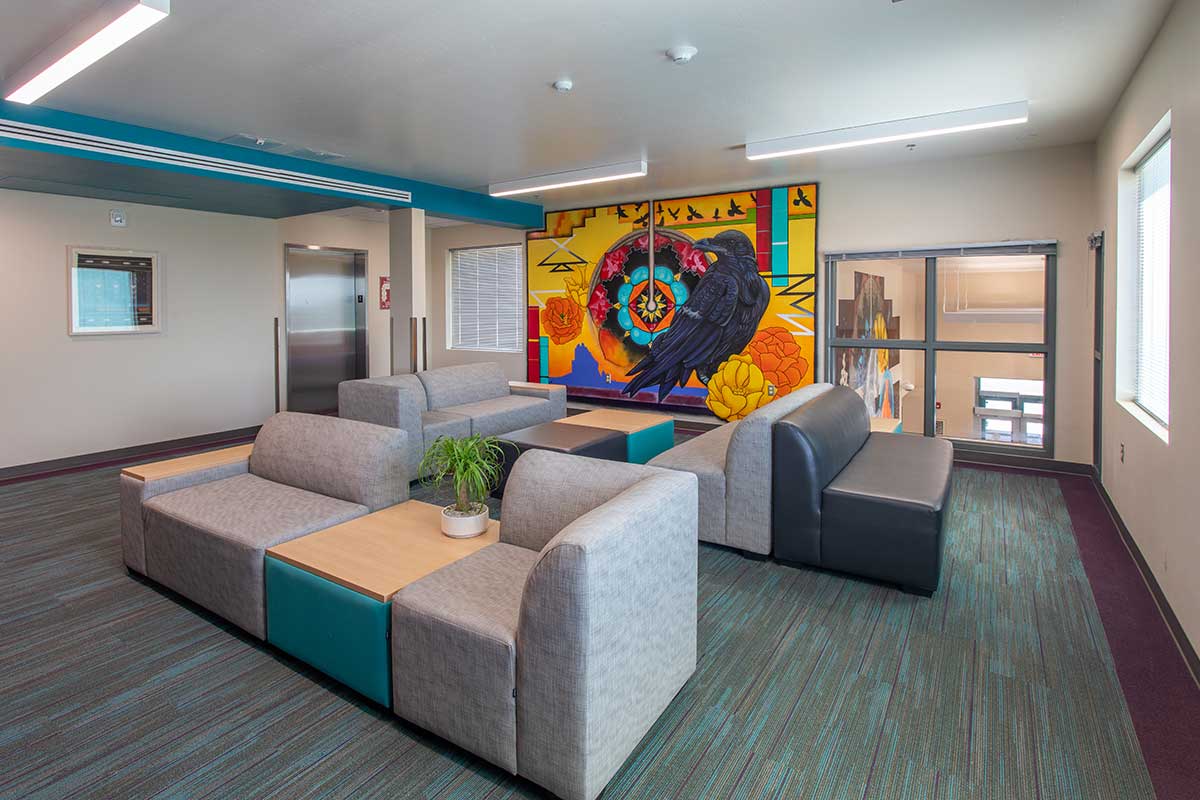 Living room in the Student Housing building at San Juan College.